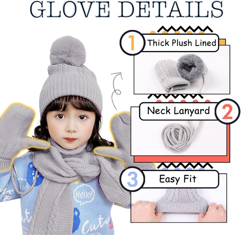 Peecabe Kids Winter Hat Scarf Mittens Set Toddler Knitted Beanie Girls Fleece Children Neck Warmer Boys Warm Gloves 2-7 Years - Image 4